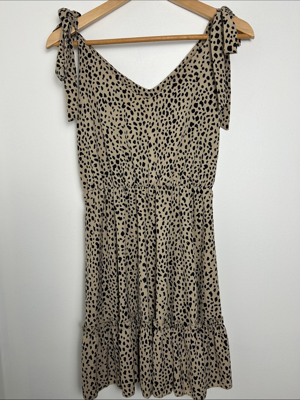 SHEIN Beige & Black Spot Print Tie Shoulder Sundress Size S